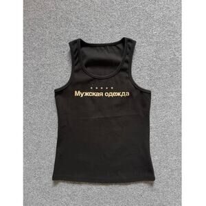 Japanese Brand Russian Print "Мужская одежда" Black Thermal Tanktop Shirt size L